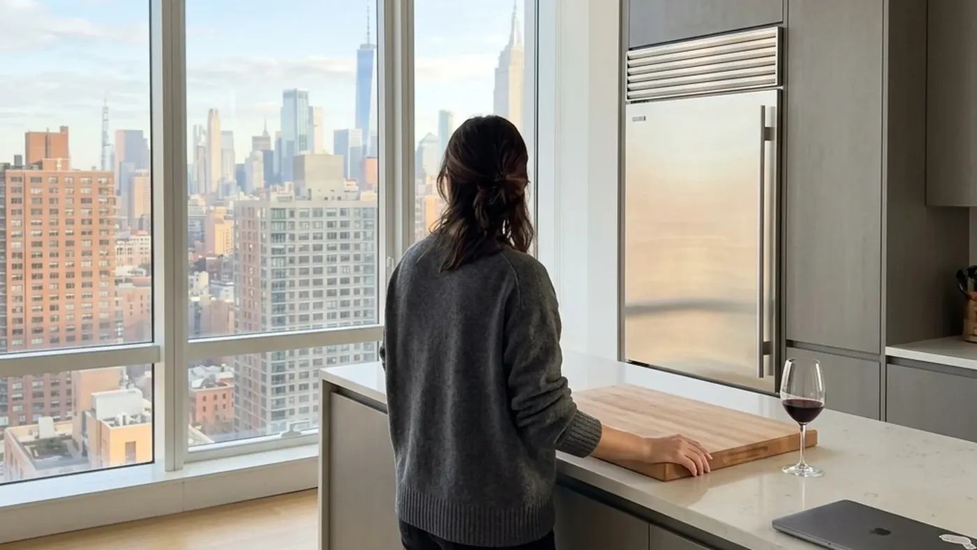Sub Zero kitchen on the Upper West Side with a Manhattan high-rise view