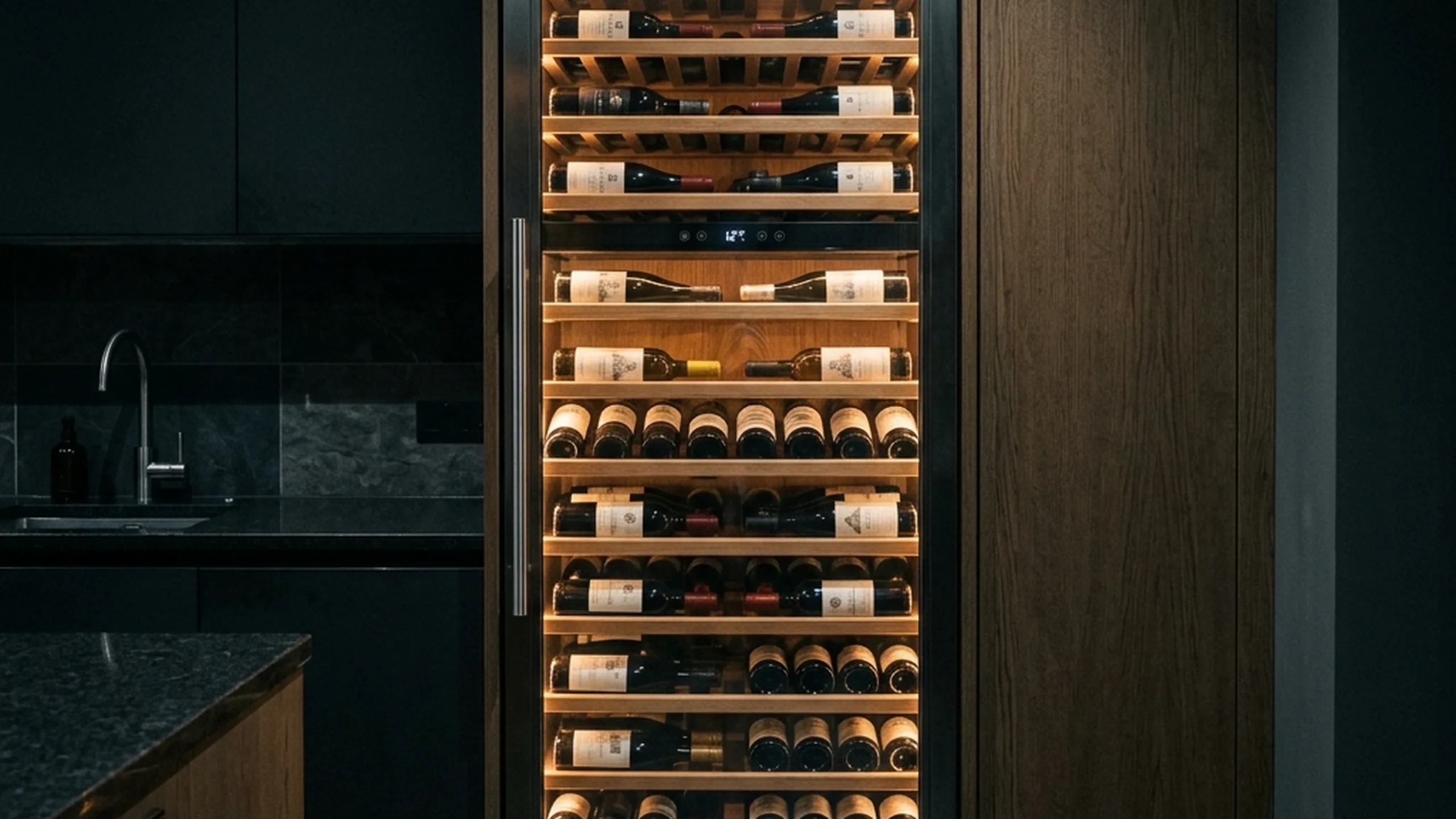 Sub-Zero wine storage repair with the glass door open
